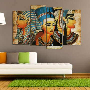 4Pcs Canvas Print Paintings Egyptian Pharaoh Oil Painting Wall Decorative Printing Art Picture Frame