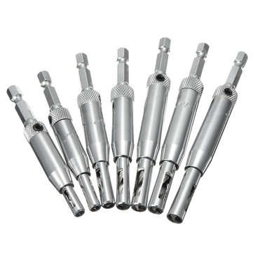7pcs HSS Hex Shank Self Centering Door Lock Hinge Drill Bit Pilot Hole Tool Set