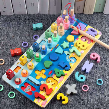 5 in 1 Math Toys Desktop Fishing Game Early Learning Educational Puzzle Toys Alphabet and Number Puz