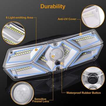 104 LED Wide Angle Solar Light 10M Sensoring Distance 120 Degree Sensoring Angle Outdoor Wall Lamp