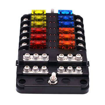 12V-32V Fuse Box Holder 12 Ways Blade With LED Indicator Light for Auto Car Boat Marine Trike