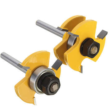 Drillpro RB22 2Pcs Tongue & Groove Router Bit Set 1/4 Inch Shank 3 Teeth T-shape Wood Milling Cutter