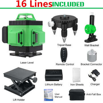 8/12/16 Line 360 4D Green Light Laser Level Horizontal Vertical Cross Spirit Lev... (TYPE: 16LINE)