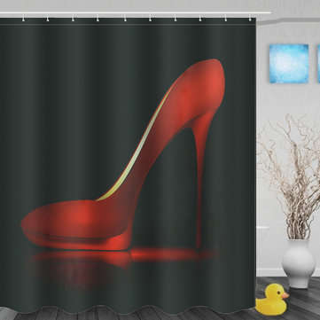 High Red Heels Black Waterproof Bathroom Shower Curtain Liner Polyester Fabric Bathroom Curtain & 12