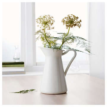 White Vintage Shabby Chic Cream Vase Enamel Pitcher Jug Pot Tall Metal Wedding Decor