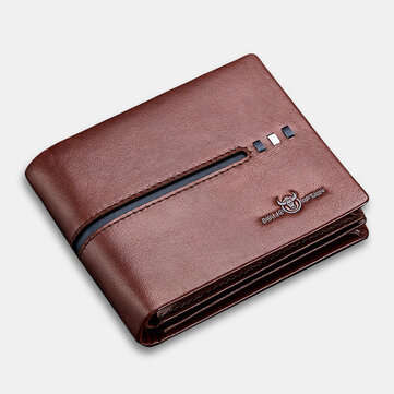 Men Genuine Leather Slim Wallet RFID Anti-theft Multi-card Slot Card Holder Coin ... (COLOR: COFFEE)