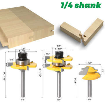3Pcs 6mm 1/4 Shank Tongue & Grooving Joint Router Bit 45 Degree Lo... (SHANK DIAMETER: 1/4INCHSHANK)