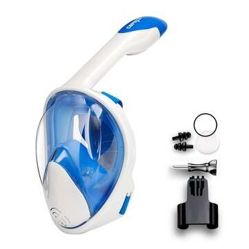 COPOZZ Full Face Scuba Diving Mask Anti Fog Goggles with Camera Mo... (SIZE: L | COLOR: BLUEONWHITE)