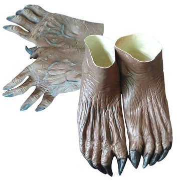 Adult Halloween Werewolf Monster Hands Glove+Feet Shoes Cover Costume Accessory