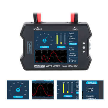 ToolkitRC WM150 150A 50V Watt Meter Power Analyzer LCD Display Power Voltage Current Tester PWM Outp