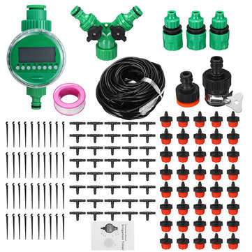 15/25/30/40/50m Drip Hose Water Irrigation System + Auto Timer Greenhouse Plants Kit (SIZE: 15M)