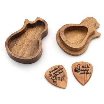 Wooden Guitar Pick Box Holder Collector with 2 PCS Wood Picks Guitar Picks Guitar Accessories