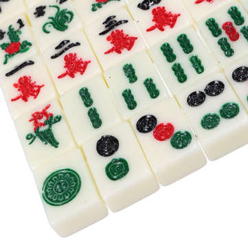 Chinese Mahjong Portable Retro Box Board Game Toy Rare 144 Tiles Mah-Jong Set In Leather Box