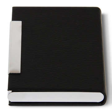 Deli 7628 Portable Magnetic Buckle Business Card Holder PU Leather Name Card Case Business ID Credit
