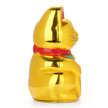 6" Chinese Lucky Waving Hand Maneki Neko Gold Fortune Feng Shui Cat Moving Arm Doll
