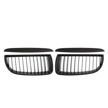 Matte Black Front Kidney Grilles Grill with Upper Hood Eyelids for BMW E90 E91 3 Series Sedan 2004-2