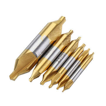 Drillpro 6pcs HSS Center Drill Bit 1/1.5/2/2.5/3/5mm 60 Degree Titanium Coated Countersink Drill Bit