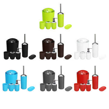 6Pcs Bathroom Accessories Set Storage Black Soap Dispenser Toothbrush Holder Home... (COLOR1: GREEN)