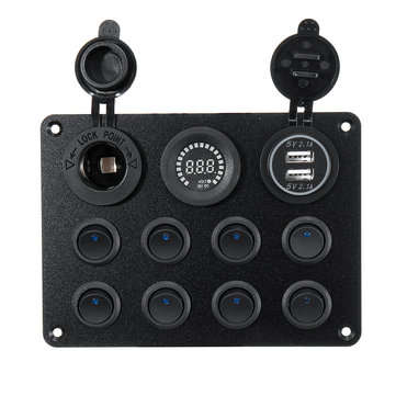 8 Gang Switch Panel 12V-24V Toggles ON OFF USB Voltage Interior Controls Car Boat Marine LED Rocker