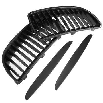 Matte Black Front Kidney Grilles Grill with Upper Hood Eyelids for BMW E90 E91 3 Series Sedan 2004-2