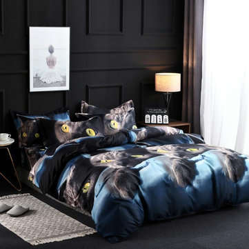 3D Cat Cotton Queen King Double Duvet Quilt Cover Sheet Pillowcase Bedding Sets