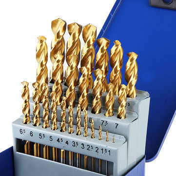 Drillpro 25Pcs Titanium Coated M42 Twist Drill Bit 8% High Cobalt HSS Drill Bit Set Industrial Grade