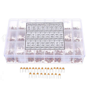 1200pcs 24 Values 50V 10pF-10uF Monolithic Ceramic Capacitor Assorted Kit