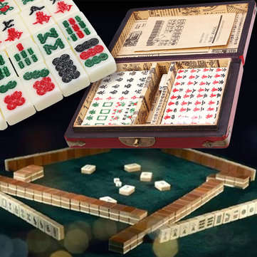 Chinese Mahjong Portable Retro Box Board Game Toy Rare 144 Tiles Mah-Jong Set In Leather Box