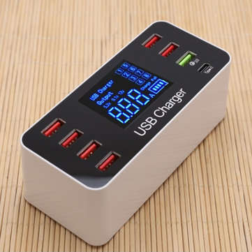 Portable 8-Port USB Adapter Phone MP3/4 Charging LCD Display QC3.0 Fast Charger (PLUG: EUPLUG)