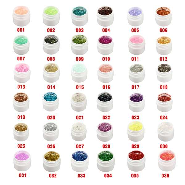 1 Pot 36 Color Glitter UV Gel Builder Nail Art Polish 