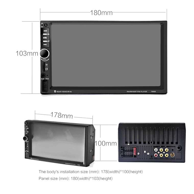 7 Inch Car Stereo Radio MP5 MP3 Player FM USB AUX Full HD Bluetooth Touch Screen Rear View Camera