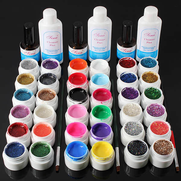12 Color UV Gel Cleanser Plus Top Coat Brush Nail Art Set