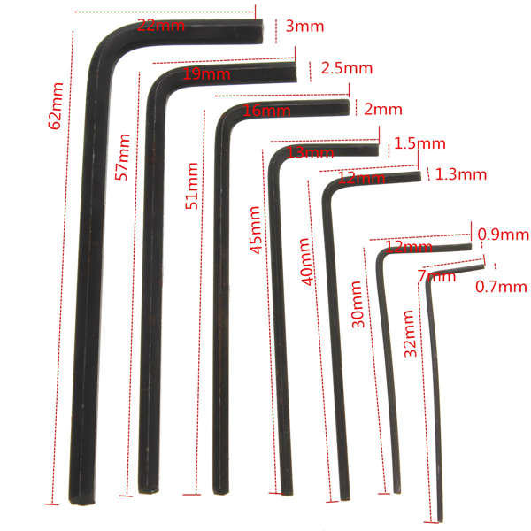 0.7mm-3mm Mini Hexagon Hex Allen Key Wrench Screwdriver Set (6)
