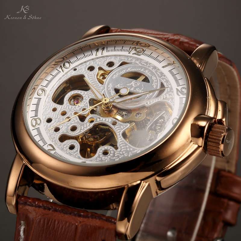 KRONEN & SOHNE Men's Warrior Automatic Mechanical Tanned Brown Leather Watch
