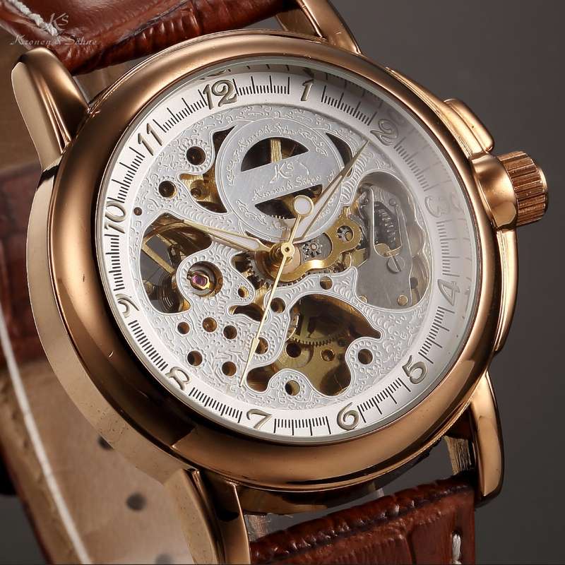 KRONEN & SOHNE Men's Warrior Automatic Mechanical Tanned Brown Leather Watch