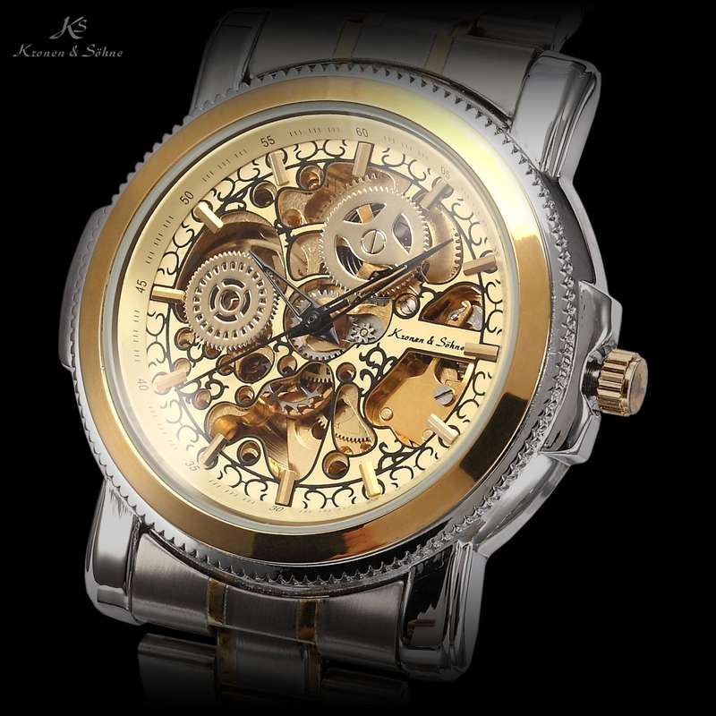 brand new!! KRONEN & SOHNE Steam Engine Skeletor Automatic Mechanical Watch w/ box, papers