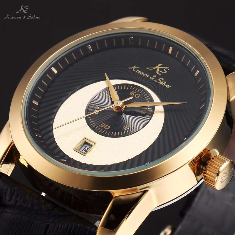 KRONEN & SOHNE Sun Dial Classic Leather Chronograph AUTOMATICO Watch w/ BOX AND PAPERS