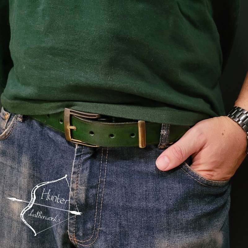 Mens Belt, Full Grain Leather - Green