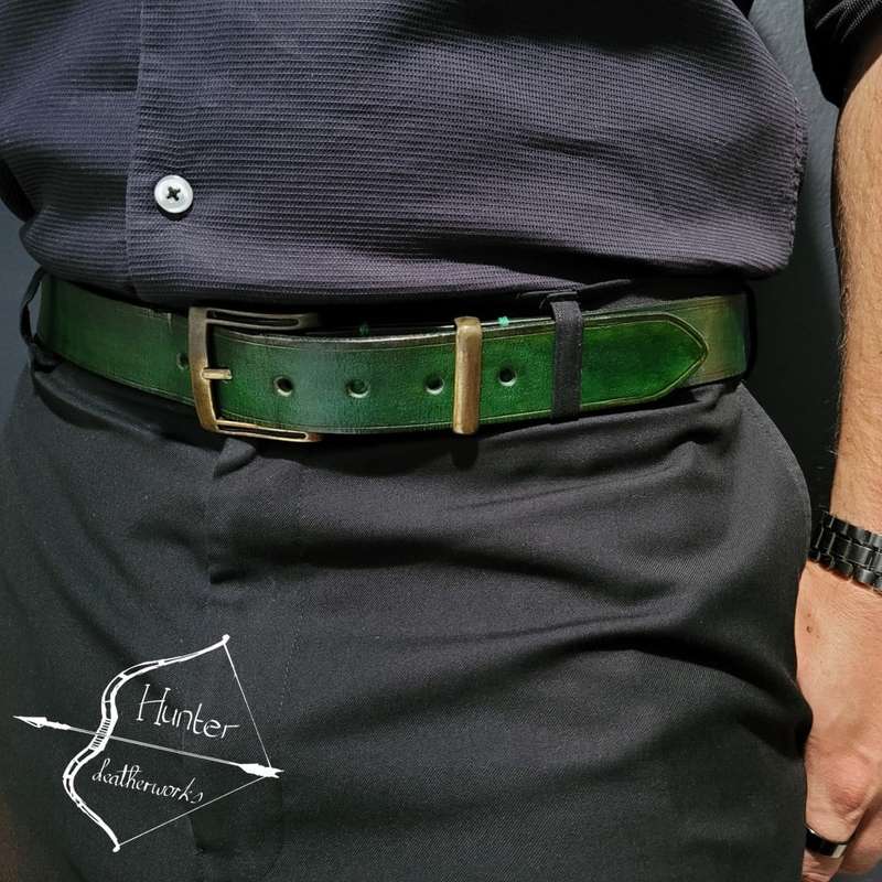 Mens Belt, Full Grain Leather - Green