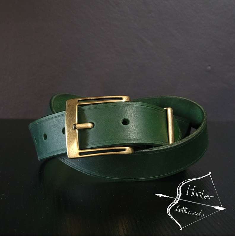 Mens Belt, Full Grain Leather - Green