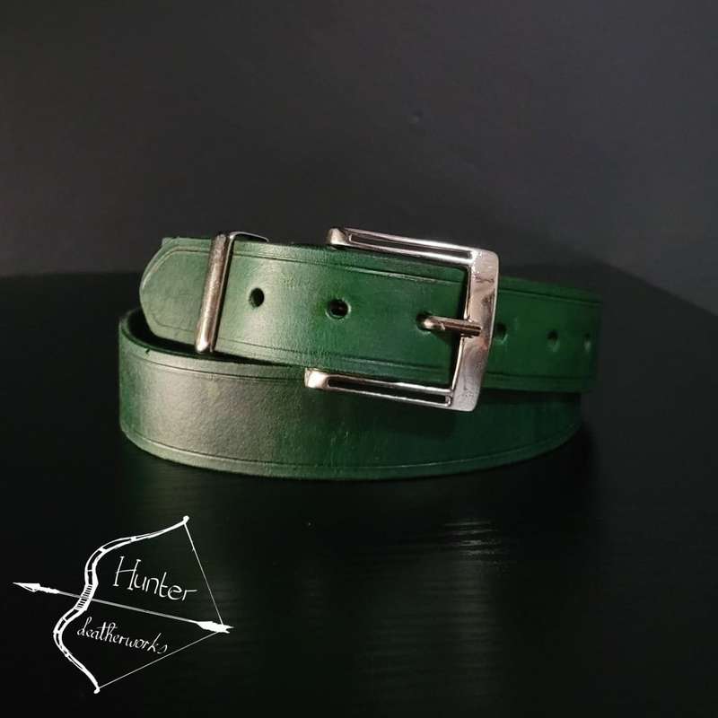 Mens Belt, Full Grain Leather - Green