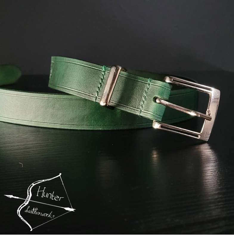 Mens Belt, Full Grain Leather - Green
