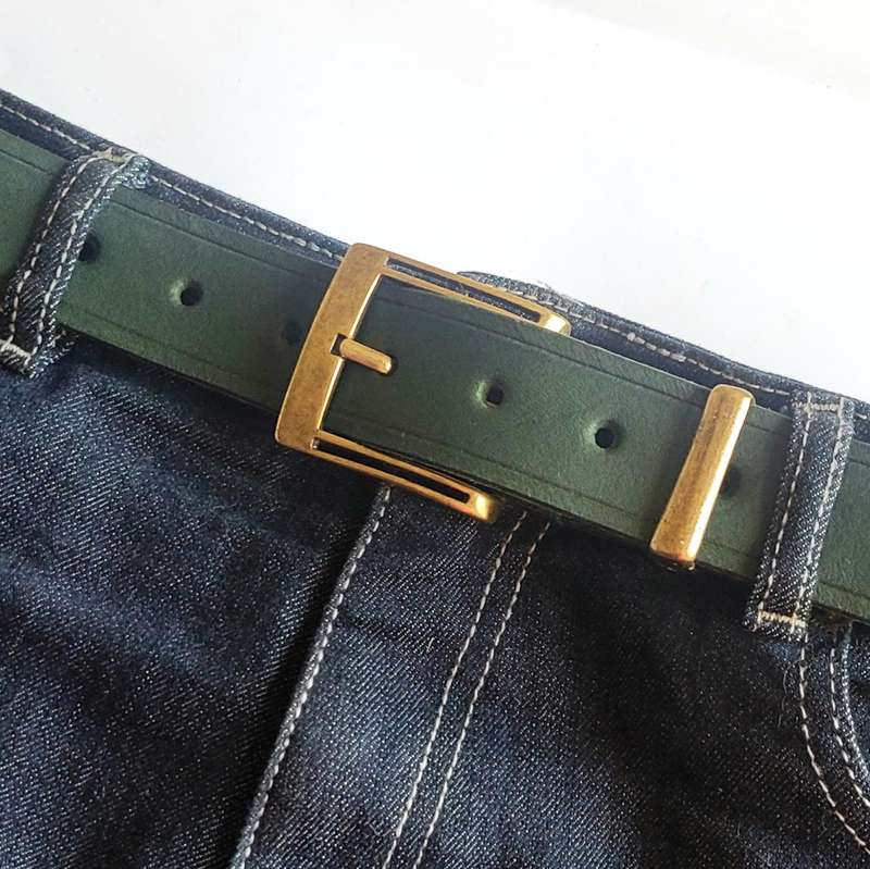 Mens Belt, Full Grain Leather - Green