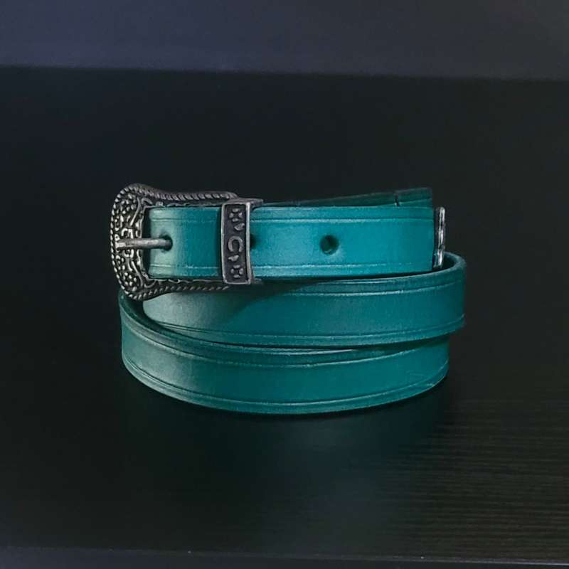 Ladies Belt, Full Grain Leather - Turquoise - Size 40