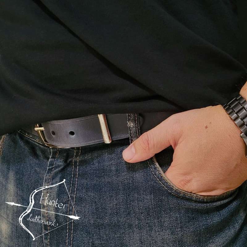 Mens Belt, Full Grain Leather - Navy