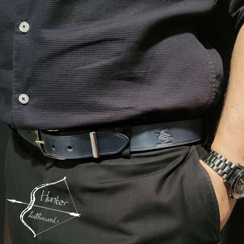 Mens Belt, Full Grain Leather - Navy