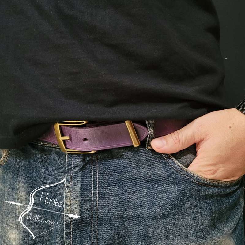 Mens Belt, Full Grain Leather - Purple