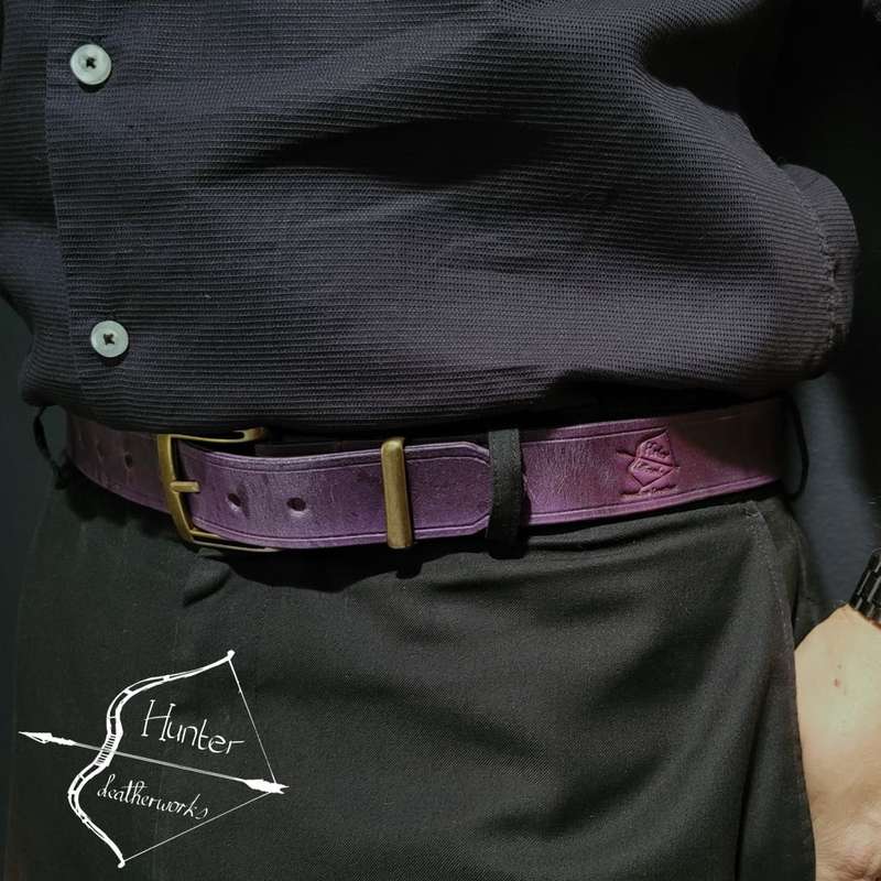 Mens Belt, Full Grain Leather - Purple