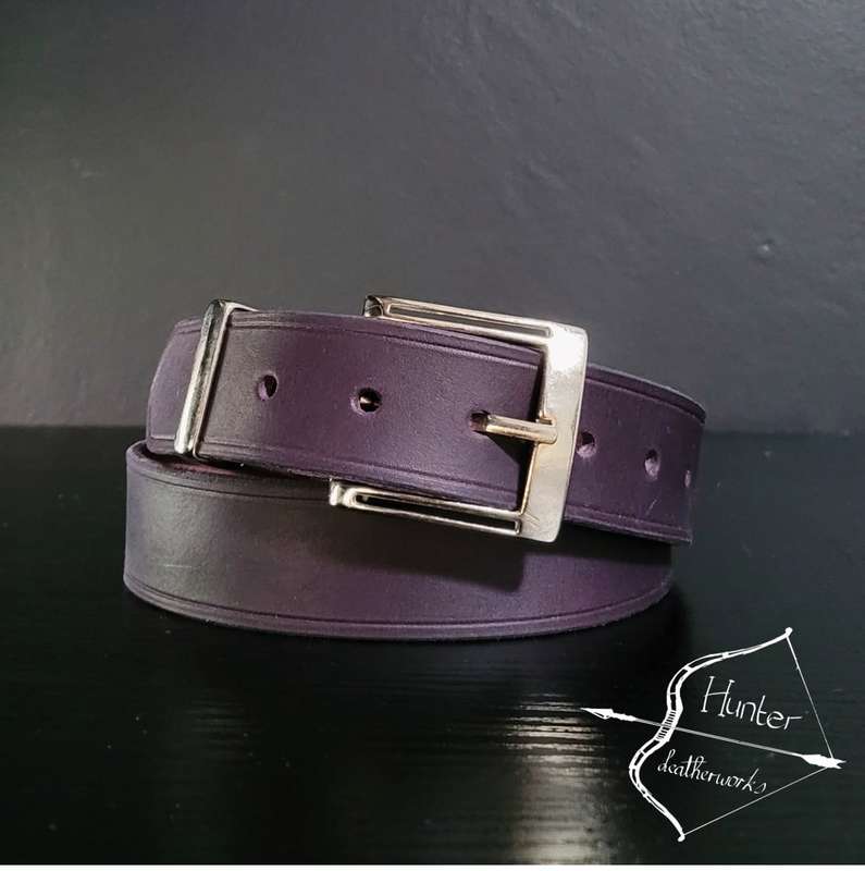 Mens Belt, Full Grain Leather - Purple