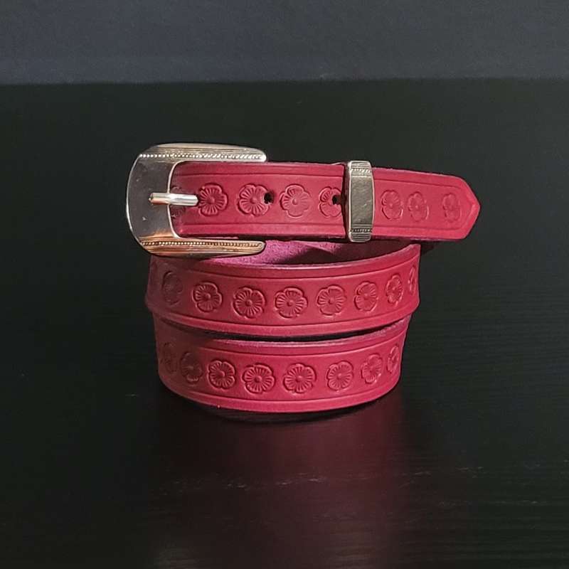 Ladies Belt, Full Grain Leather - Dark Pink